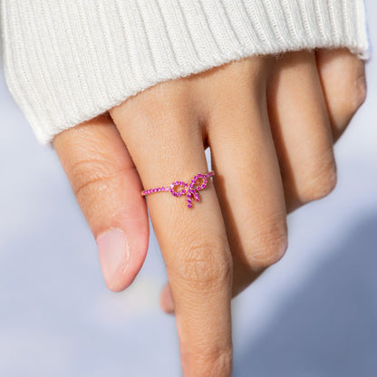 PINK PAVÉ BOW RING-GIFTS FOR WOMEN, 925 SILVER RINGS