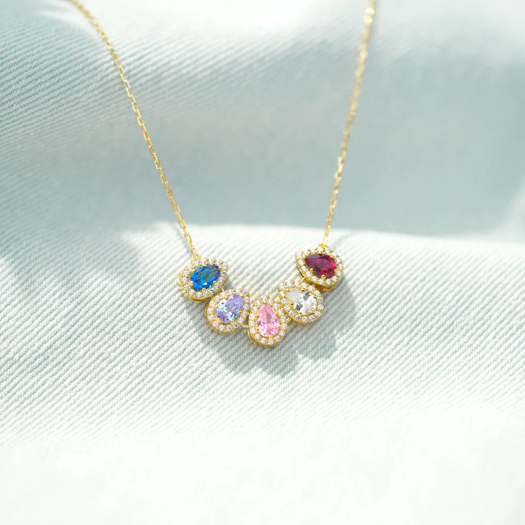 CUSTOM S925 1-8 TEARDROP BIRTHSTONE NECKLACE