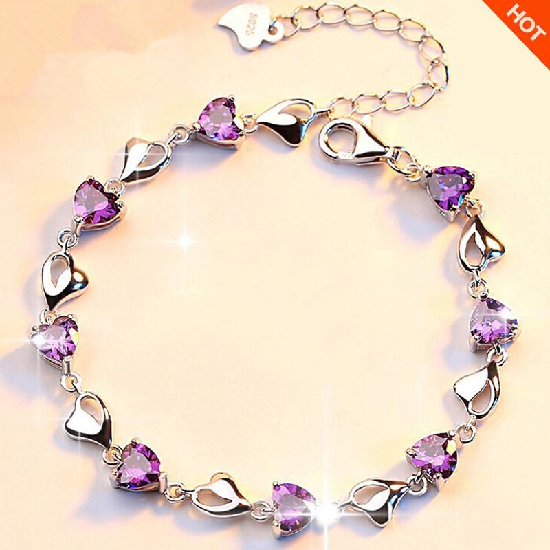 S925 Purple Heart Cut Pendant  Necklace