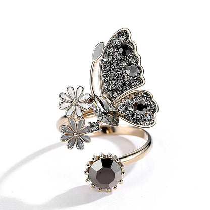 Vintage Baroque Crystal Coffee gold Butterfly Queen Ring