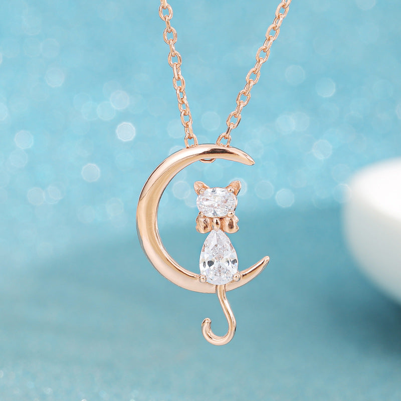 S925 Cat & Moon Necklace