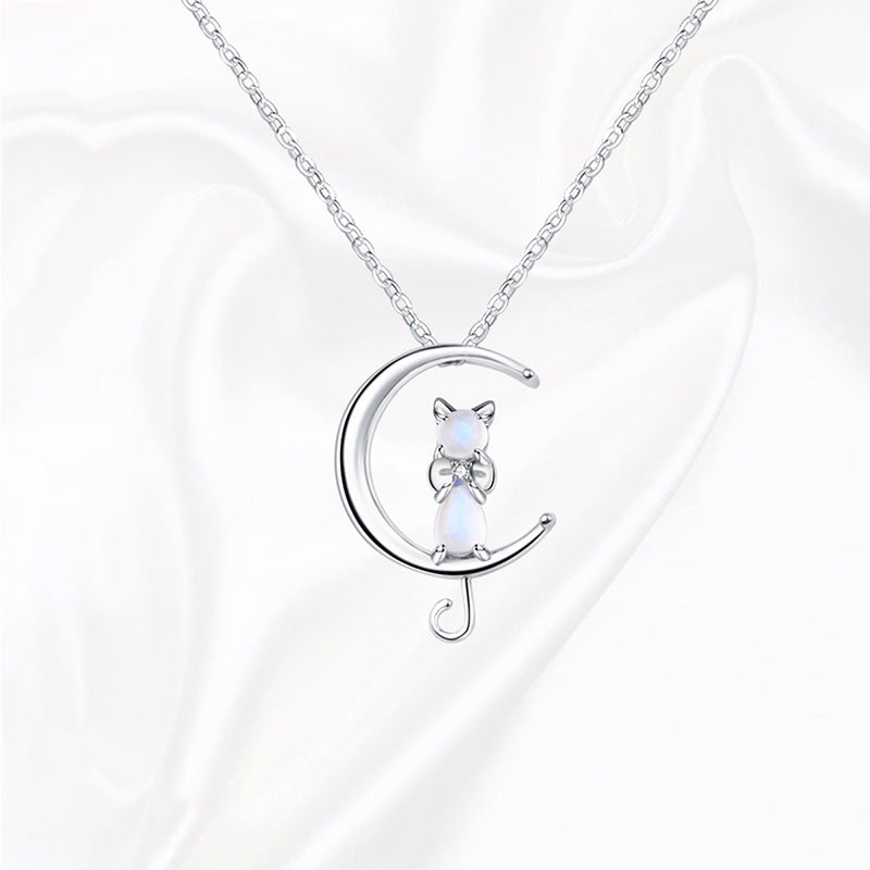 S925 Cat & Moon Necklace