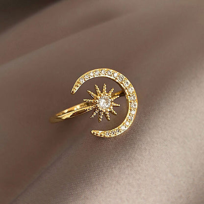 S925 Crescent moon & star ring