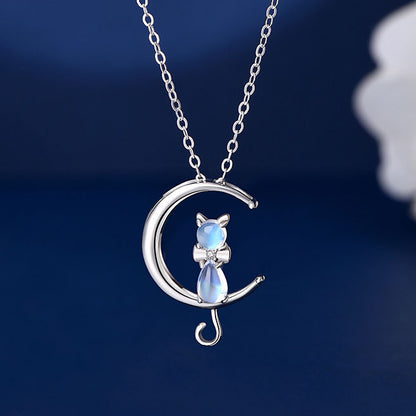 S925 Cat & Moon Necklace