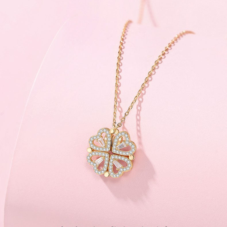 S925 "Heart to Heart" Four Leaf Clover Necklace