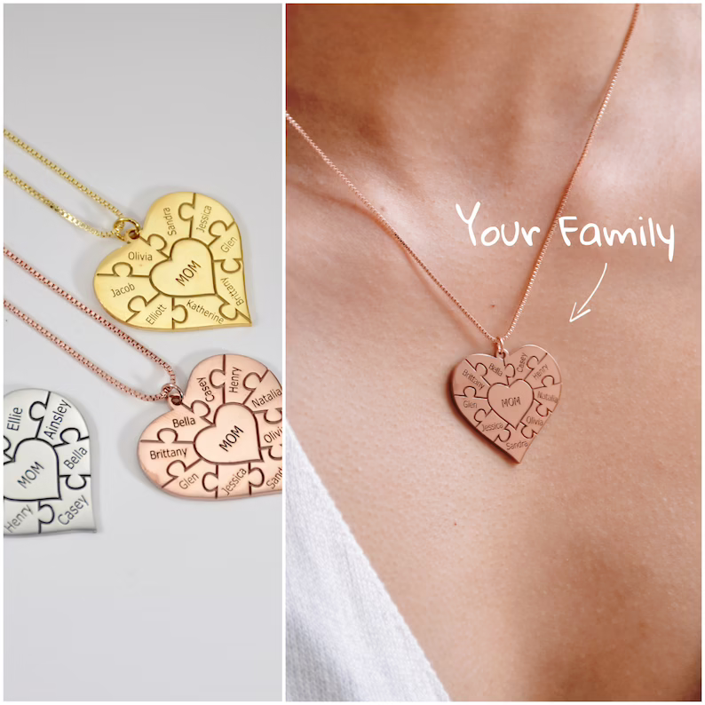 Personalized Heart Puzzle Necklace