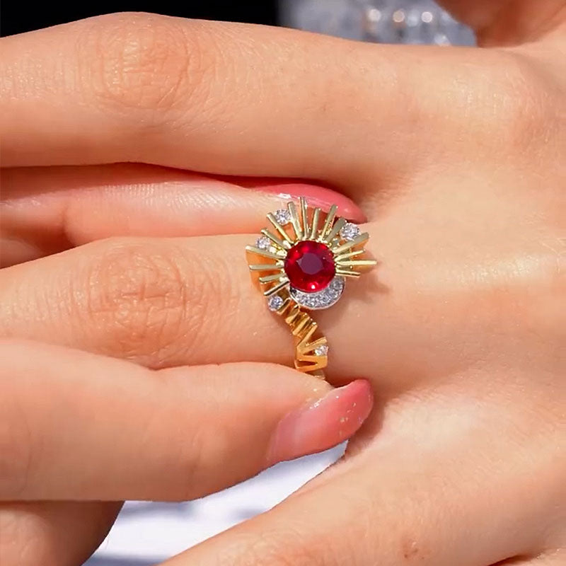 S925 Red diamond sun and moon ring