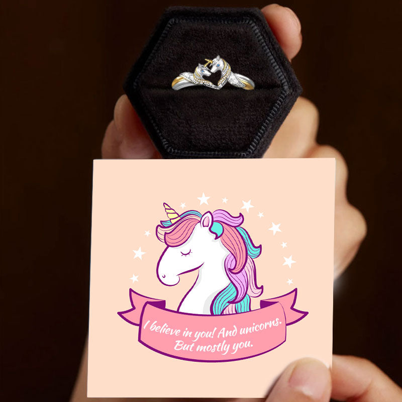 S925 Mother Child Forever Heart Unicorn Ring