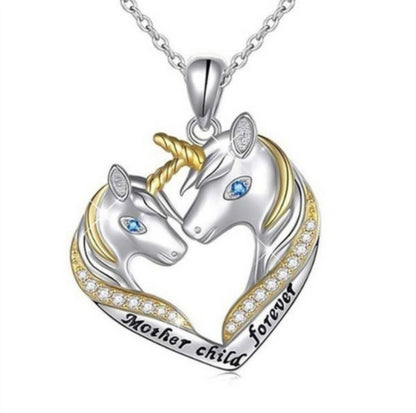 S925 Mother Child Forever Heart Unicorn Ring