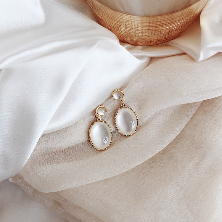 White Stone Drop Earrings