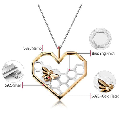 S925 LOVE HEART HONEYCOMB NECKLACE