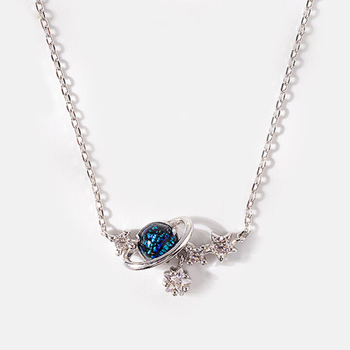 S925 Fantasy Planet Blue Glass Necklace