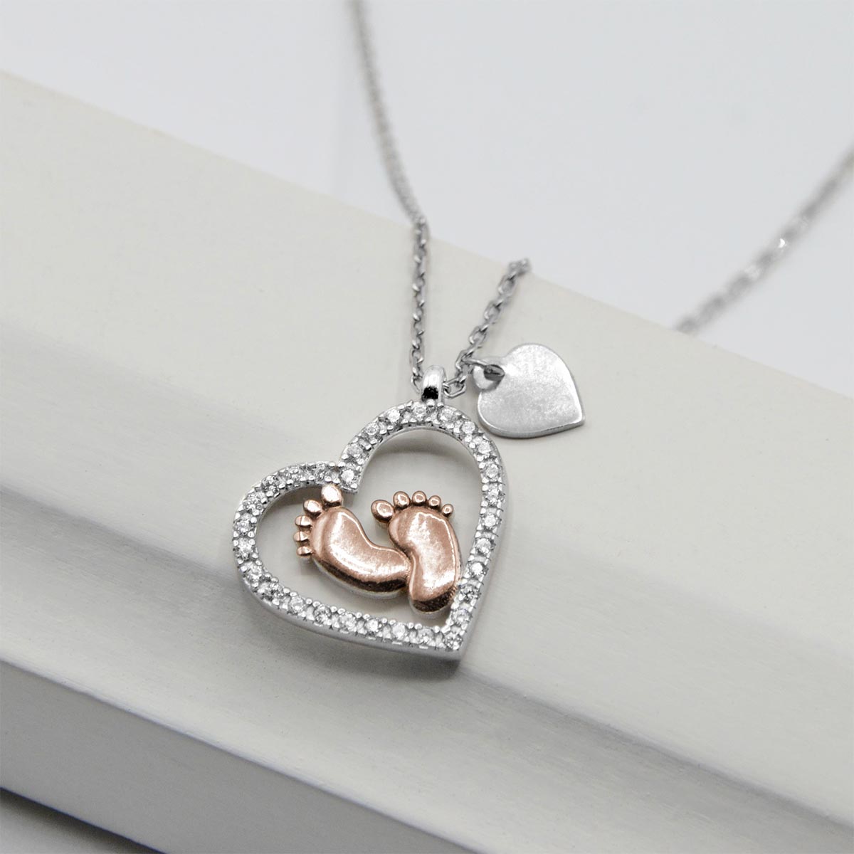 S925 Baby Feet Heart Pendant Necklace