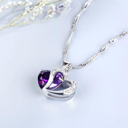 S925 Purple Heart Cut Pendant  Necklace