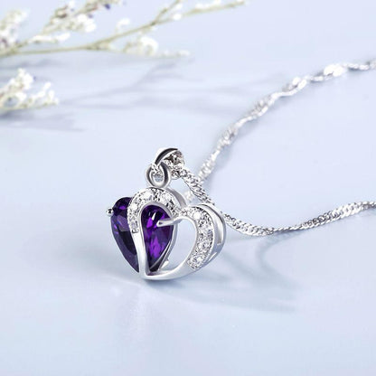 S925 Purple Heart Cut Pendant  Necklace