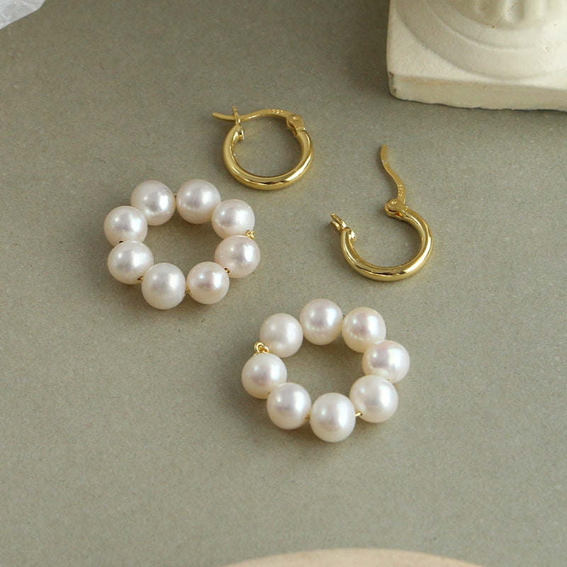 S925 Round Pearl Earrings