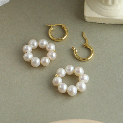 S925 Round Pearl Earrings