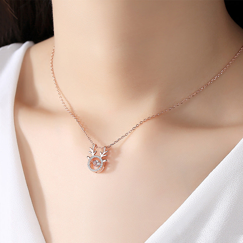 S925 Christmas Dance Elk Necklace