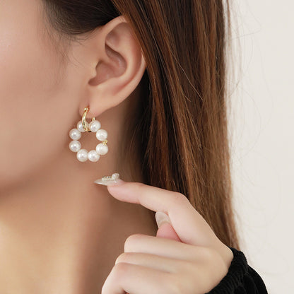 S925 Round Pearl Earrings