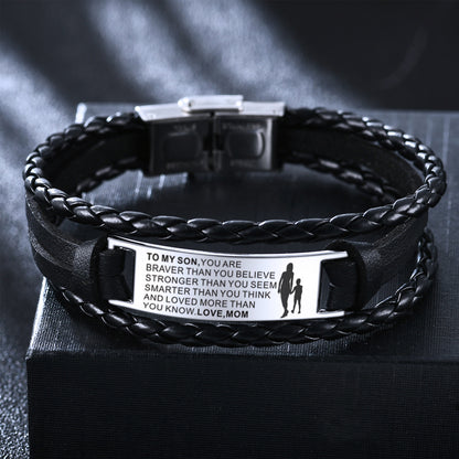 From Mom to Son - Steel & Leather Style Bracelet