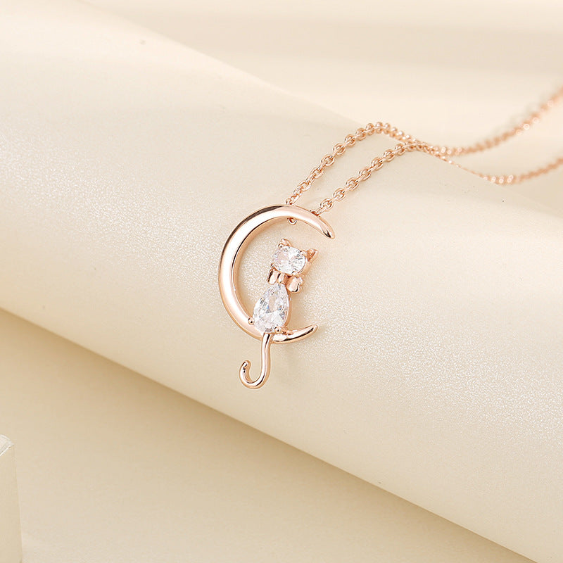 S925 Cat & Moon Necklace