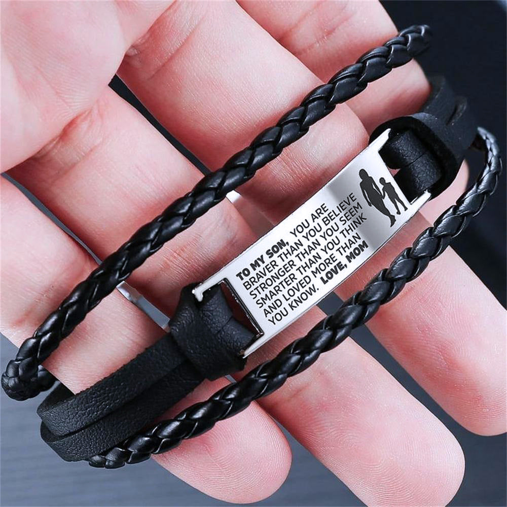 From Mom to Son - Steel & Leather Style Bracelet