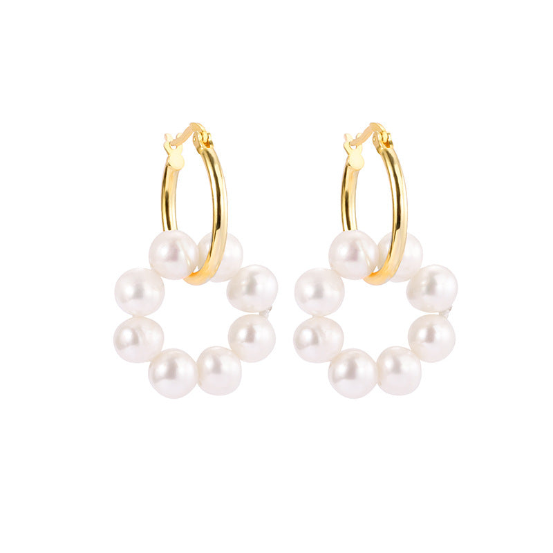 S925 Round Pearl Earrings