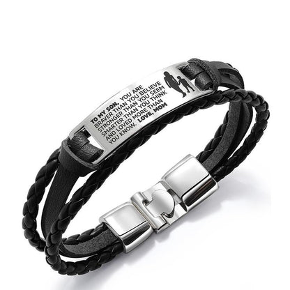 From Mom to Son - Steel & Leather Style Bracelet